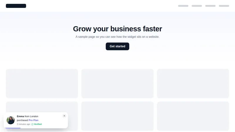 Classic purchases social proof notification in the corner of a sample website
