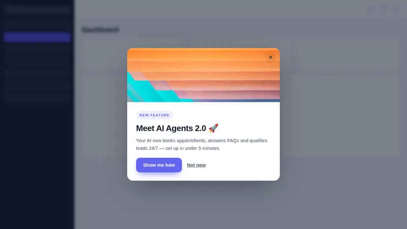 New feature announcement popup shown over a GoHighLevel dashboard